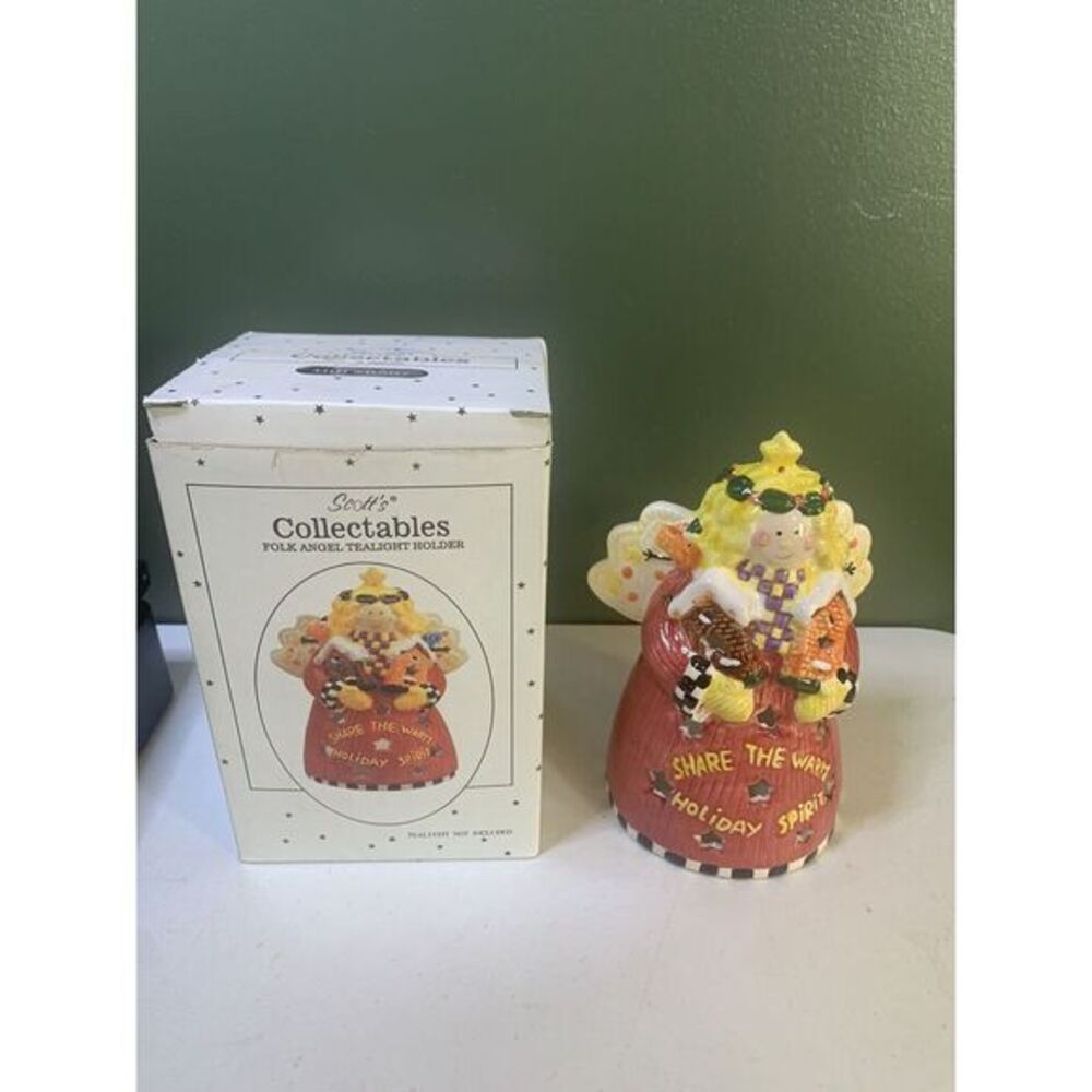 Scott's Collectables‎ Folk Angel Tealight Holder Stamped Carol Eldridge VTG